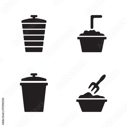 Compost bin solid icons set design