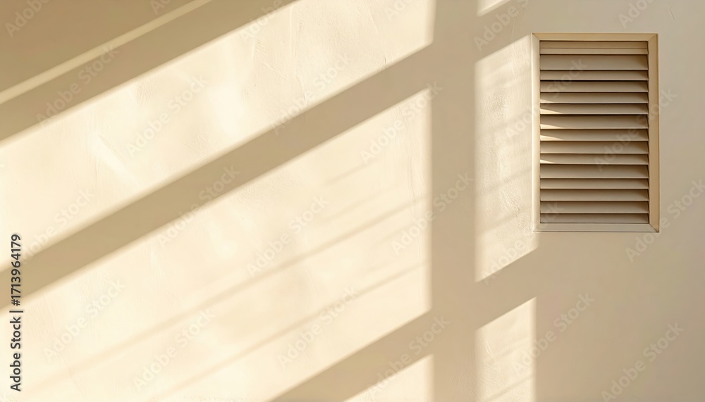 Obraz premium Vent grille shadows forming rectangles on an ivory wall clean geometry right side copy representing interior light pattern suitable for architecture branding and design