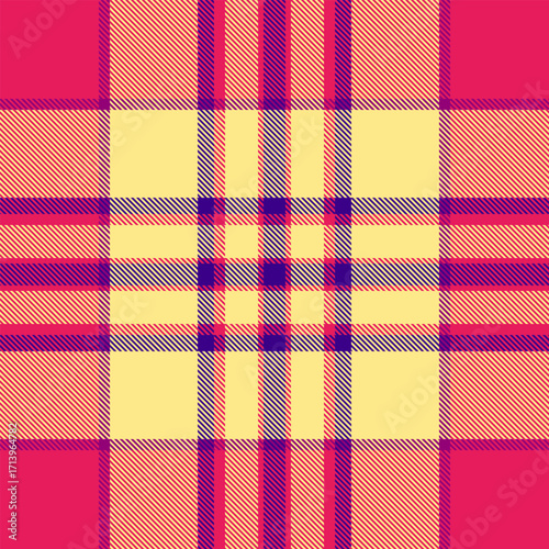 Vibrant tartan pattern with intersecting lines and bold colors, ideal for backgrounds, textiles, or designs needing a traditional, colorful touch.