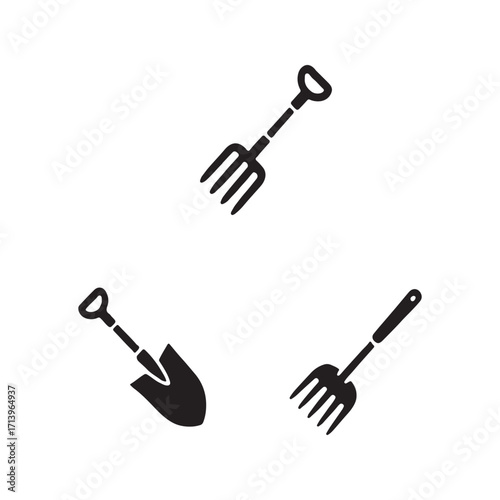 Full set of solid garden hoe fork icons