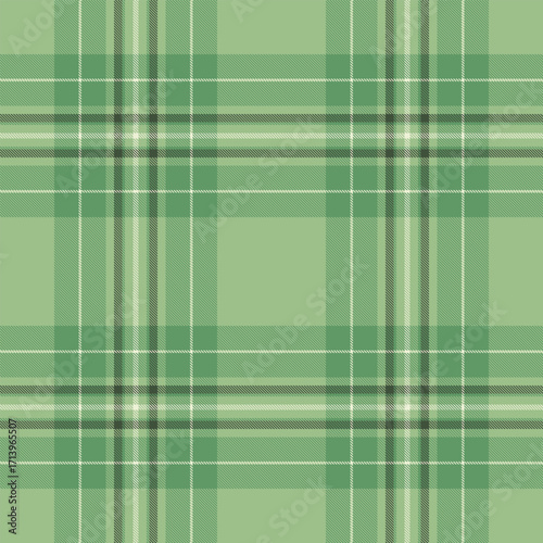 Green plaid pattern. Textile design with intersecting stripes. Seamless fabric texture. Use for backgrounds, apparel, and design projects.