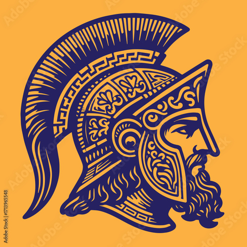 Illustration of a Spartan Warrior with a Classic Helmet
