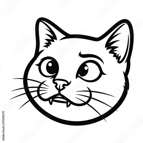 Contemplative feline portrait: A minimalist yet captivating line art of a cat's face, showcasing its thoughtful expression and endearing features in black and white.
