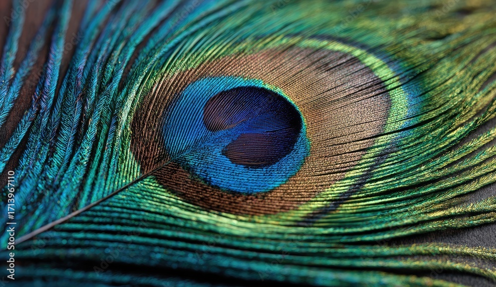 Fototapeta premium Close-up peacock feather, vibrant colours