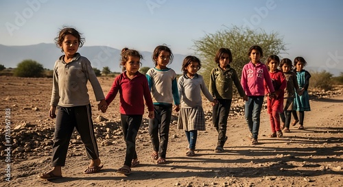 Children Walk Together.