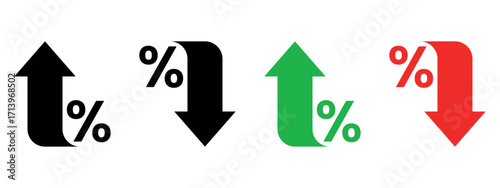 Set of percent icon with arrows. Market analysis, investment, or interest rate. Vector illustration design.