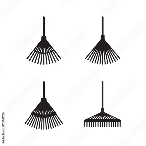 Complete set of solid leaf rake icons