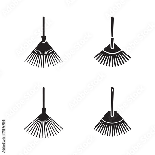 Collection of wide leaf rake solid icons