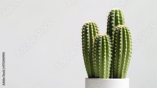 Vibrant Cactus in White Pot against a Clean Background