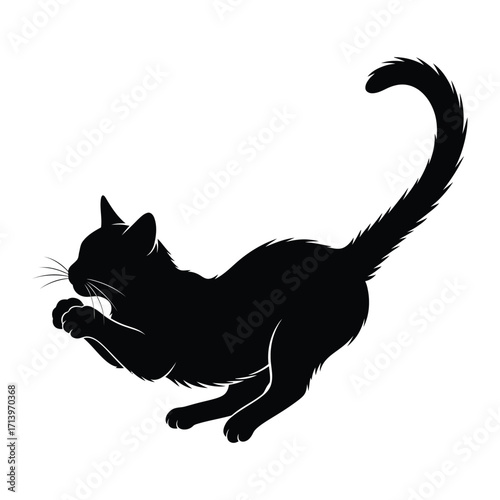 Black Cat Silhouette: A striking silhouette of a sleek black cat in playful motion, its posture conveying a sense of energy and agility. 