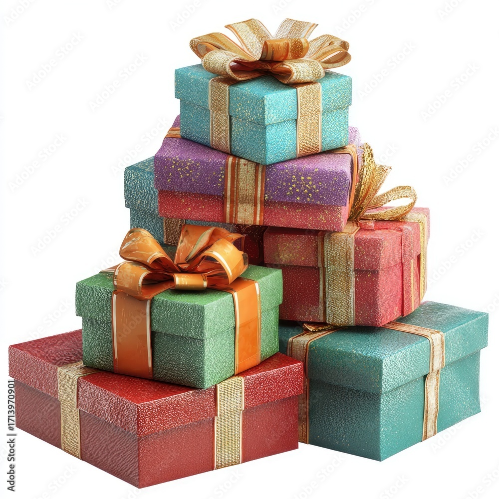 Obraz premium A stack of colorful gift boxes, adorned with ribbons and bows,