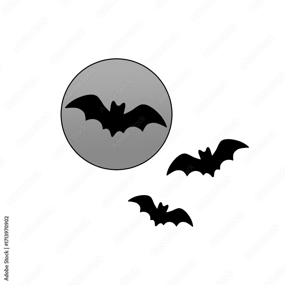 Naklejka premium Black and white Halloween bats with moon illustration clip studio paint hand-drawn illustration