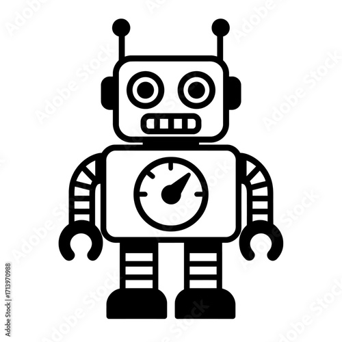 Vector Illustration of a Classic Retro Robot. An Iconic Symbol for Artificial Intelligence, Innovation, and Science.