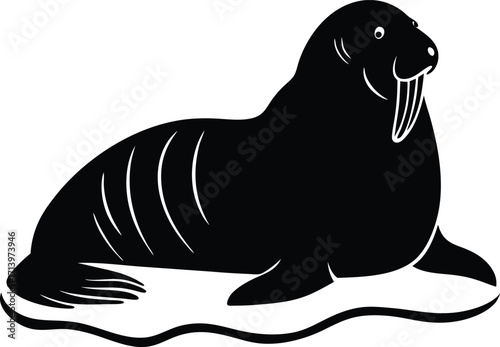 A silhouette vector illustration of a wild sea lion animal on the beach