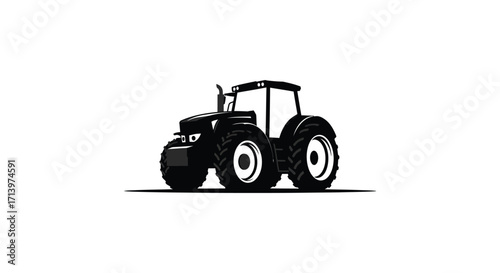 Detailed black and white illustration of a classic agricultural farm tractor