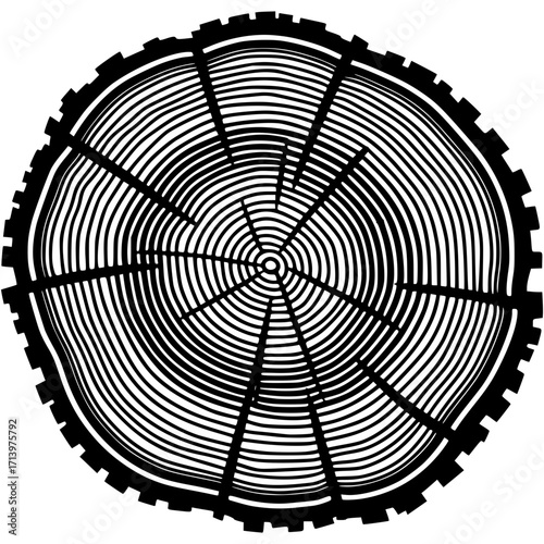 Cross-section of a Tree Trunk: A detailed cross-section of a tree trunk showcases concentric rings of growth. This illustration unveils a rich history of the tree