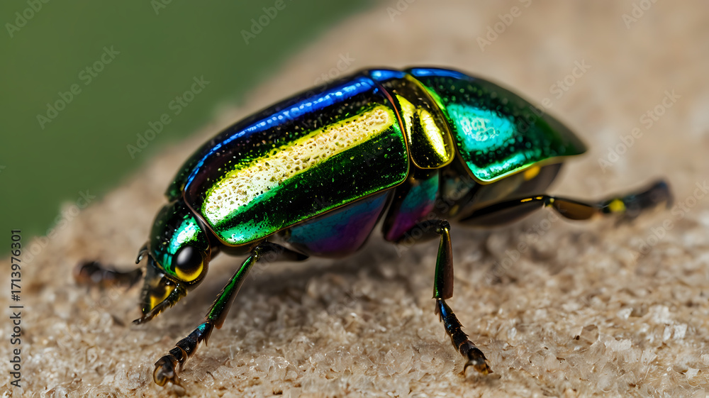 Fototapeta premium Macro shot of a colorful jewel beetle with metallic reflections