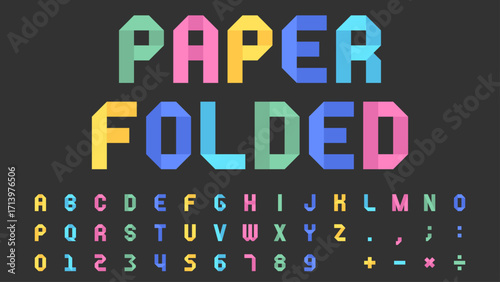 Vibrant Multicolor Folded Paper Typeface Font with Bold Alphabet and Numbers in Playful Origami Design