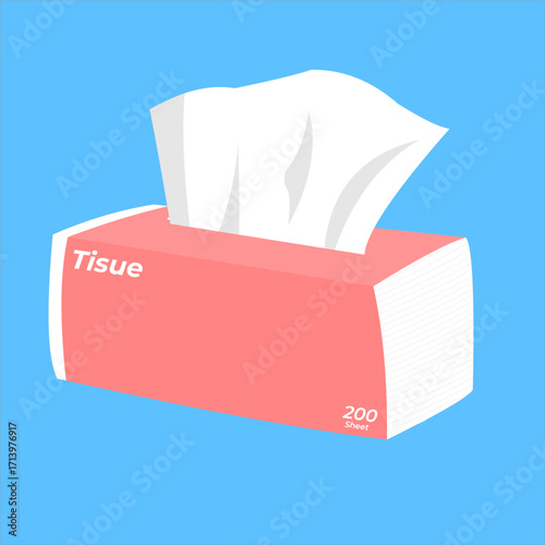 Top-pull tissue pack with 200 sheets, suitable for light cleaning and wiping hands or face, flat art design style.

