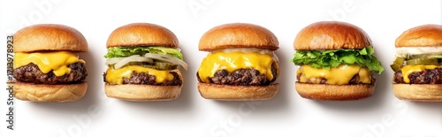 Wallpaper Mural Mini Cheeseburgers arranged in a horizontal row on a white background Torontodigital.ca