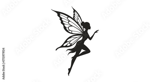 Elegant silhouette of a fairy in flight detailed wing patterns visible