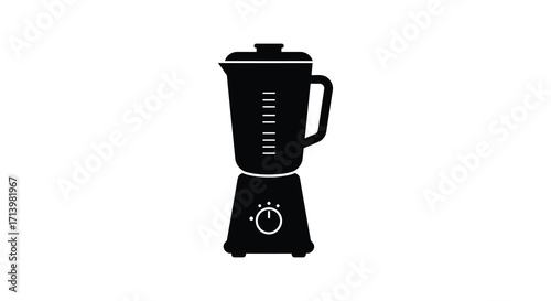 A simple black silhouette illustration of a modern kitchen blender appliance