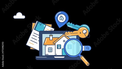 Real Estate Property Search Animation | House Rental and Mortgage Explainer Video Alpha channel