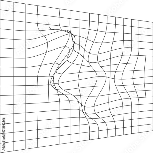 Distorted Grid Black Lines on White Curvature and Perspective.
