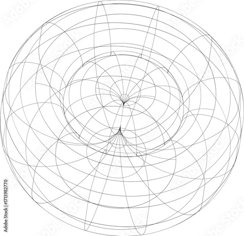 Intricate Wireframe Torus with Complex Geometric Grid Overlay.