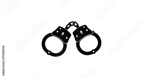 Simple black and white illustration of a pair of open handcuffs