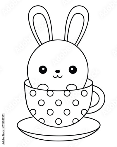 Kawaii bunny in polka dot teacup rabbit cute