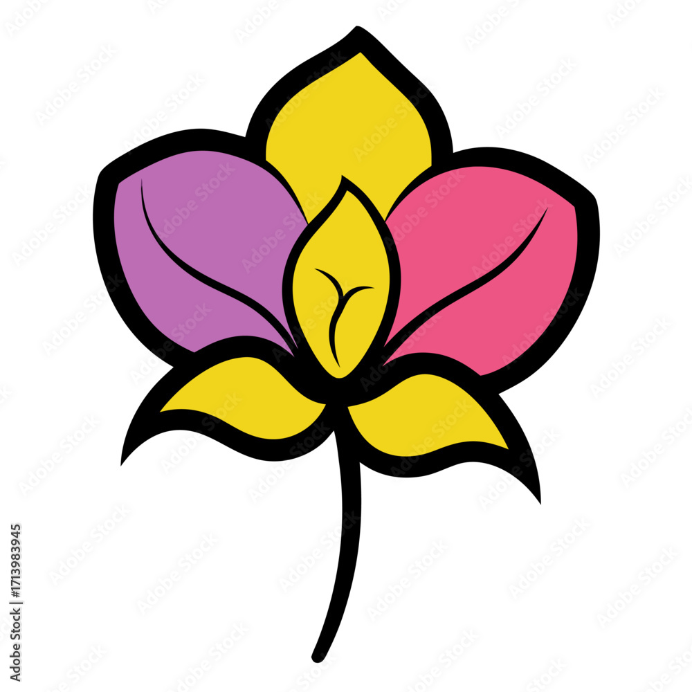 Obraz premium orchid pink yellow rona black silhouette vector on white