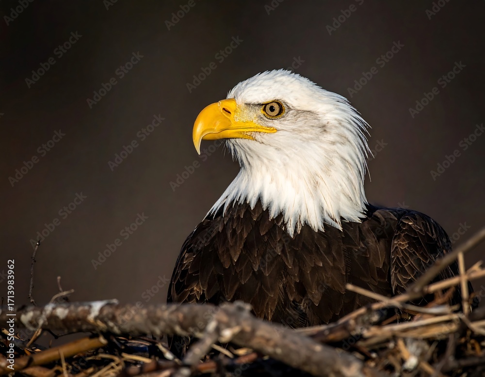 Fototapeta premium Bald eagle perched in a nest