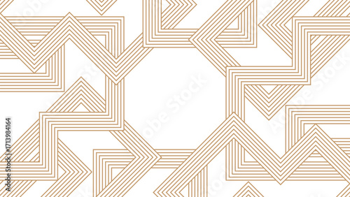 Abstract background with brown zigzag triangle line pattern forming a geometric frame and white center space, modern decorative template for banner, cover, and graphic design.