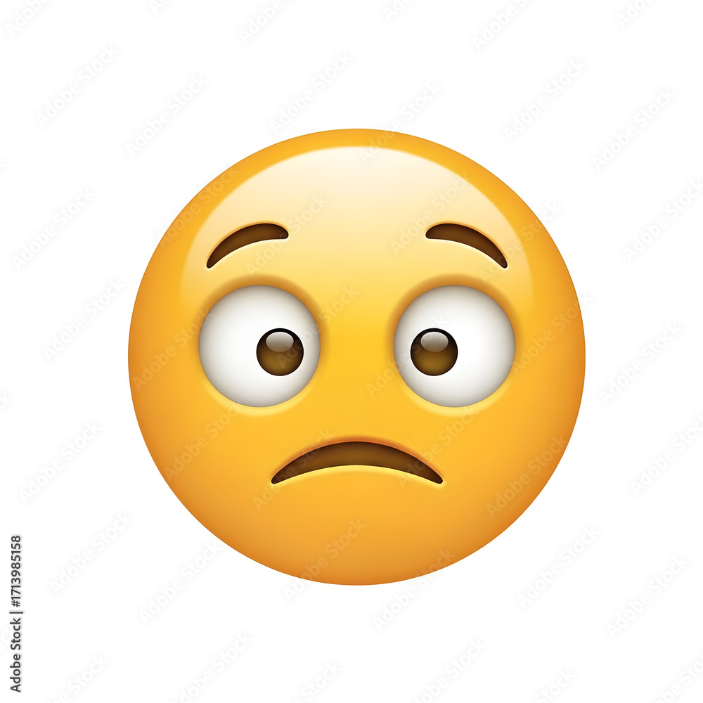 Fototapeta premium Surprised and slightly sad face emoji, wide eyes and mouth slightly opened downwards