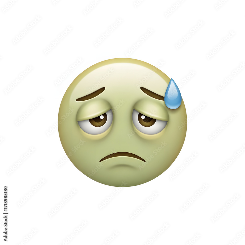 Fototapeta premium Sick or unwell face emoji, with a slight frown and pale skin tone