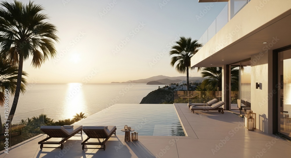 Fototapeta premium Beautifully crafted modern house design with pool, exterior visualization