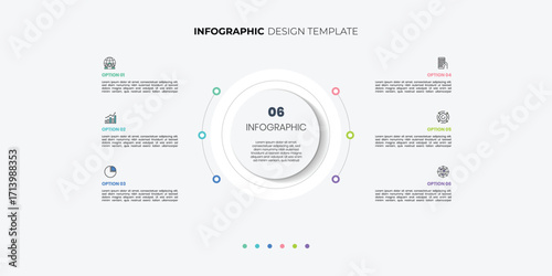 infographic label design with circle infographic template design and 6 options or steps. Can be used for process diagram, presentations, workflow layout, banner, flow chart, info graph.