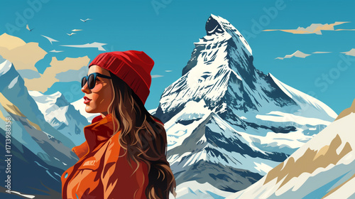 Stunning Illustration of Women Climbing the Matterhorn in Switzerland