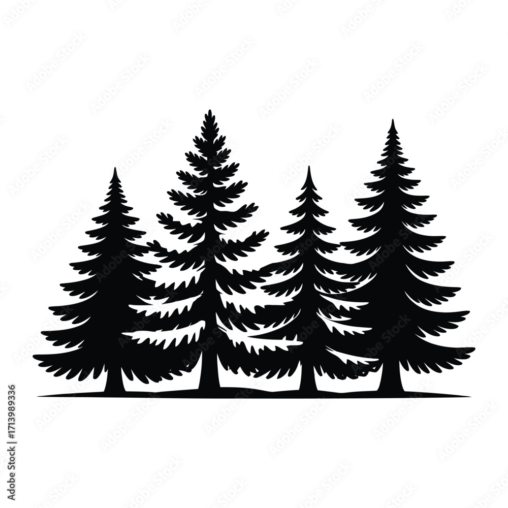 Obraz premium A winter forest set with fir trees for holiday and Christmas decoration