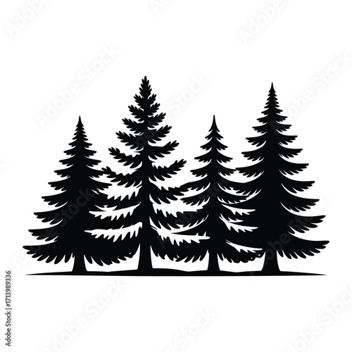 A winter forest set with fir trees for holiday and Christmas decoration
