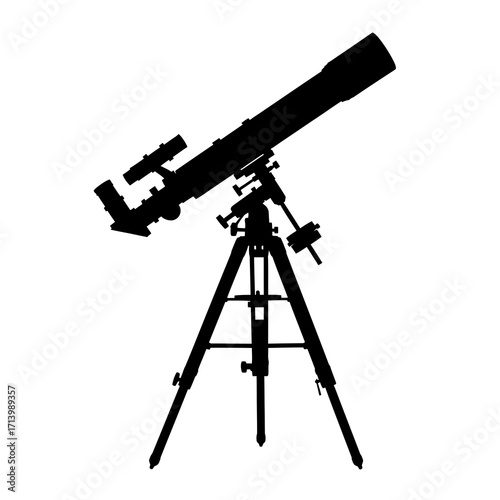 Telescope on tripod silhouette isolated on white background