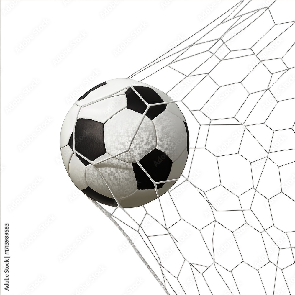 Fototapeta premium Soccer Ball in Goal Net. Ai generation