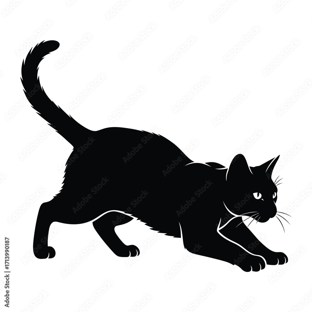 Obraz premium Sleek Silhouette of a Black Cat: The stark silhouette of a black cat, poised with intent, embodies feline grace and stealth in minimalist style.
