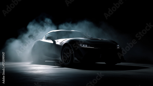 Dynamic car showcase studio photography dark environment low angle automotive aesthetics