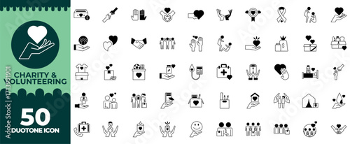 Collection of Charity And Volunteering Duotone Icon Set