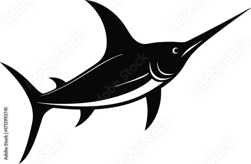 Isolated vector illustration of a dangerous shark silhouette swimming in the deep blue ocean