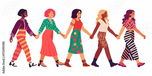 Diverse Women Holding Hands Walking Together diversity