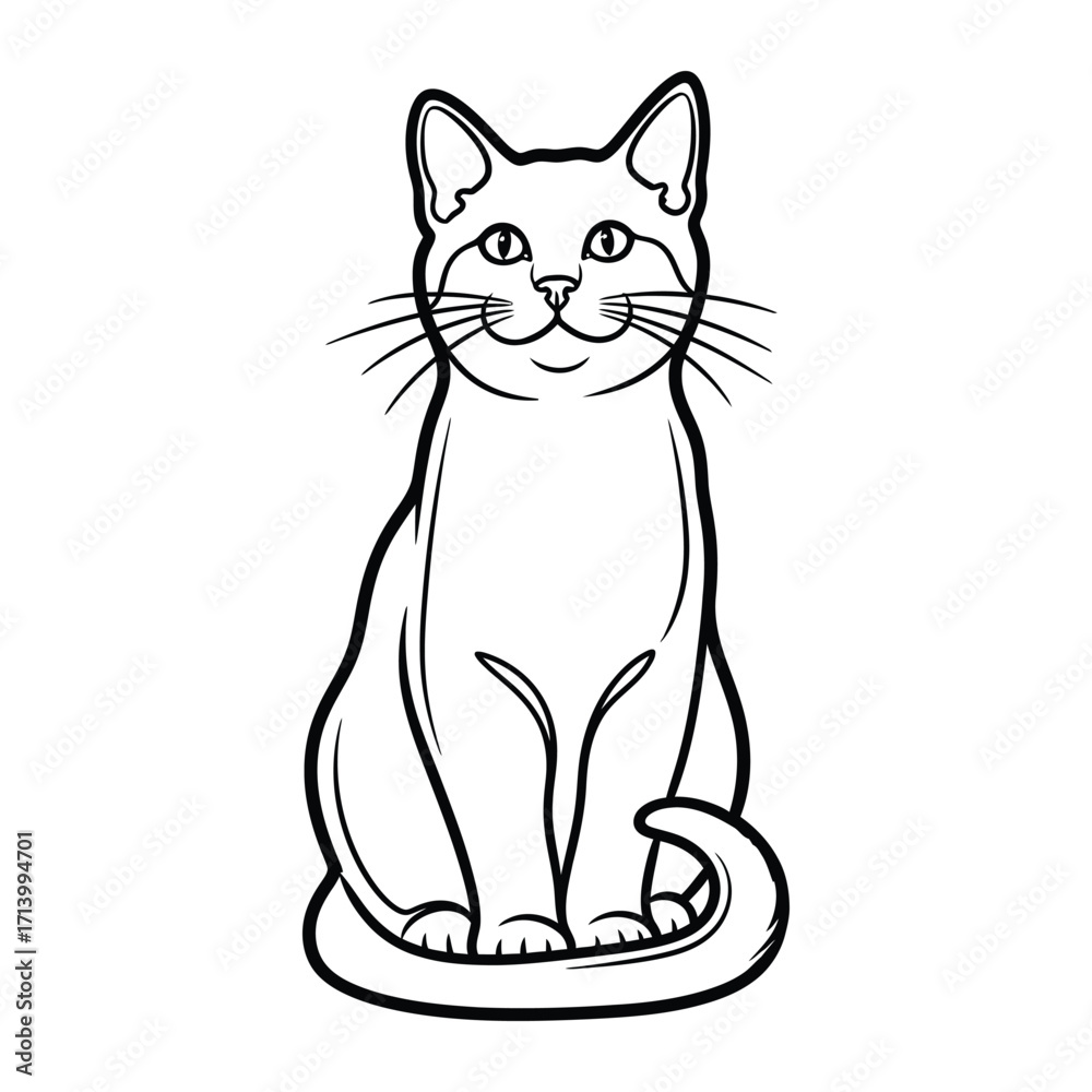 Obraz premium Sitting Cat Outline: A sleek and charming illustration of a poised cat, captured in a simple, yet elegant line art style, ideal for design and playful projects.