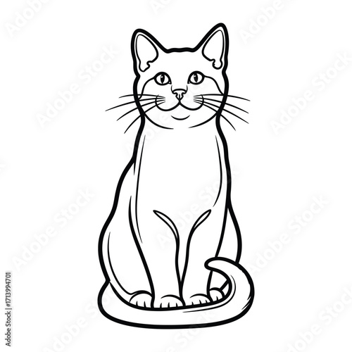 Sitting Cat Outline: A sleek and charming illustration of a poised cat, captured in a simple, yet elegant line art style, ideal for design and playful projects.